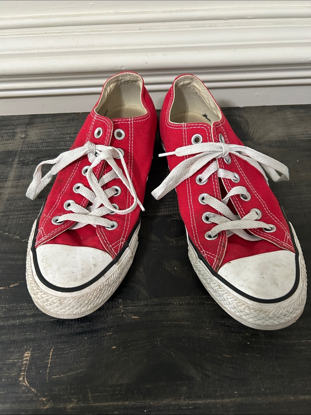 Red Low-Top Canvas Sneakers with White Laces